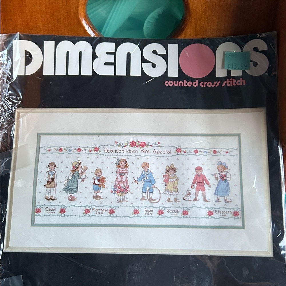 VTG NWT Dimensions Counted Cross Stitch Sampler Kit Grandchildren to Personalize